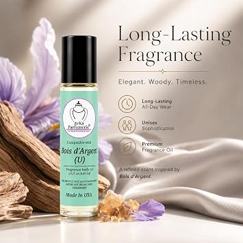 Compare to Aroma compatible with Bois d'Argent for Women and Men Fragrance Body oil on 1/3 oz (9.86ml) Travel size Roll-On Botlle