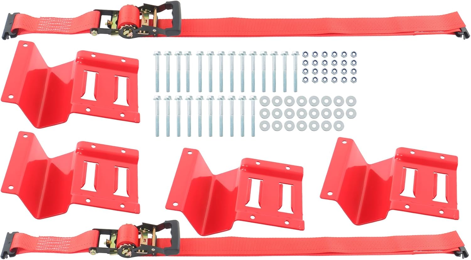 1 Set Red E-Track Wheel Chock Tie Down Kit with 8' Heavy Duty Trailer Tire Ratchet Straps 4500lbs Break Strength Replacement for ATV UTV Lawn Mower