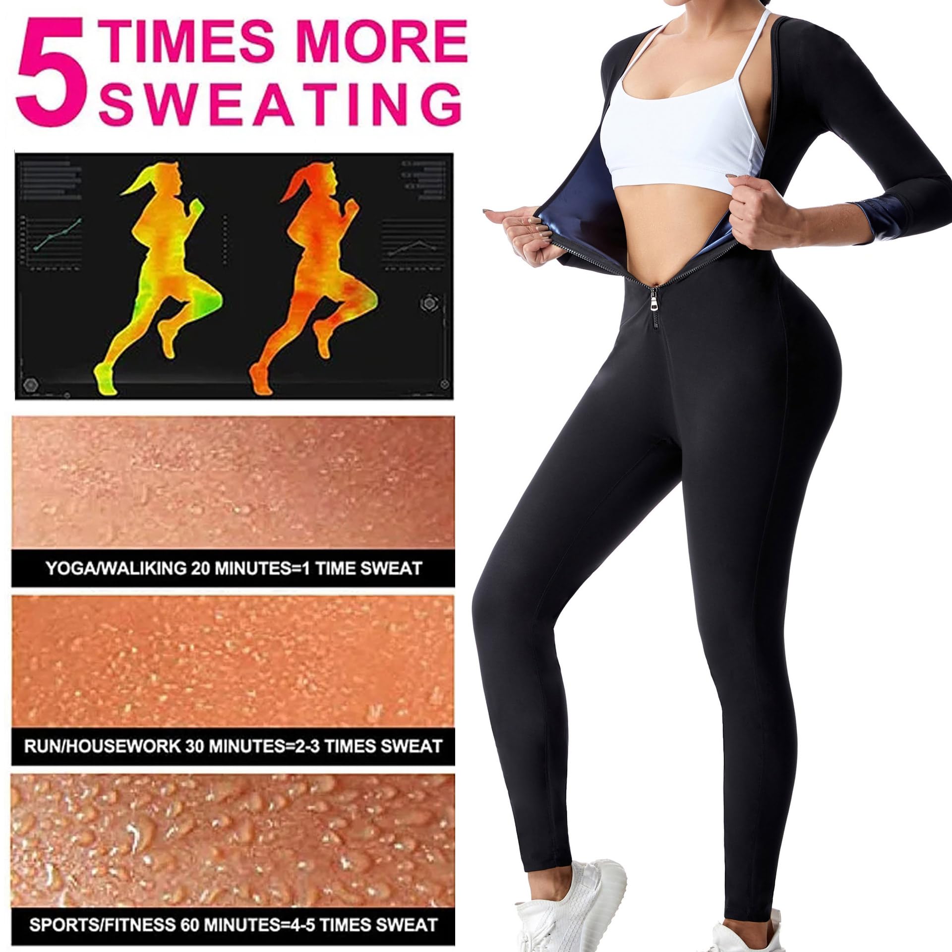 Tuta Dimagrante Effetto Sauna Per Donna - Body Shaper 3 In 1, Aumenta La Sudorazione Fino A 5x, Perfetta Per Palestra, Yoga E Running
