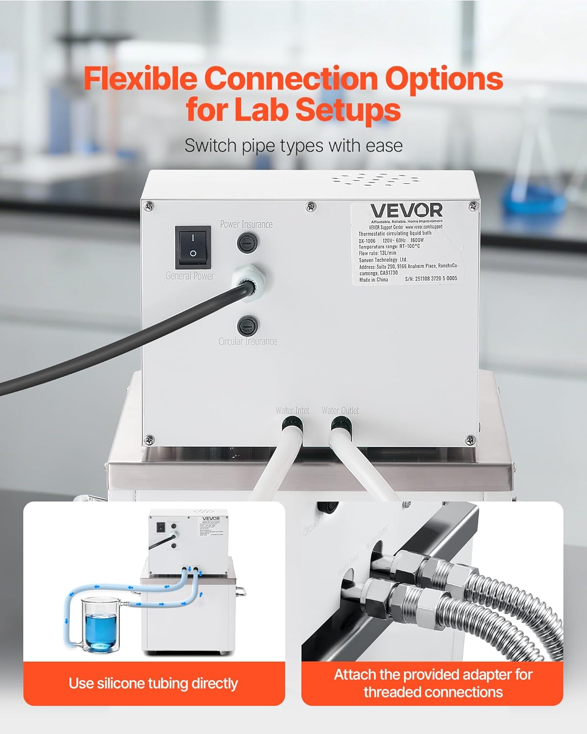 VEVOR Laboratory High-Temperature Circulating Oil Bath, Up to 100℃/212℉, 6 L Lab Constant Temperature Heating Tank, 0.05℃ High Precision, Internal and External Dual Circulation, for Laboratory