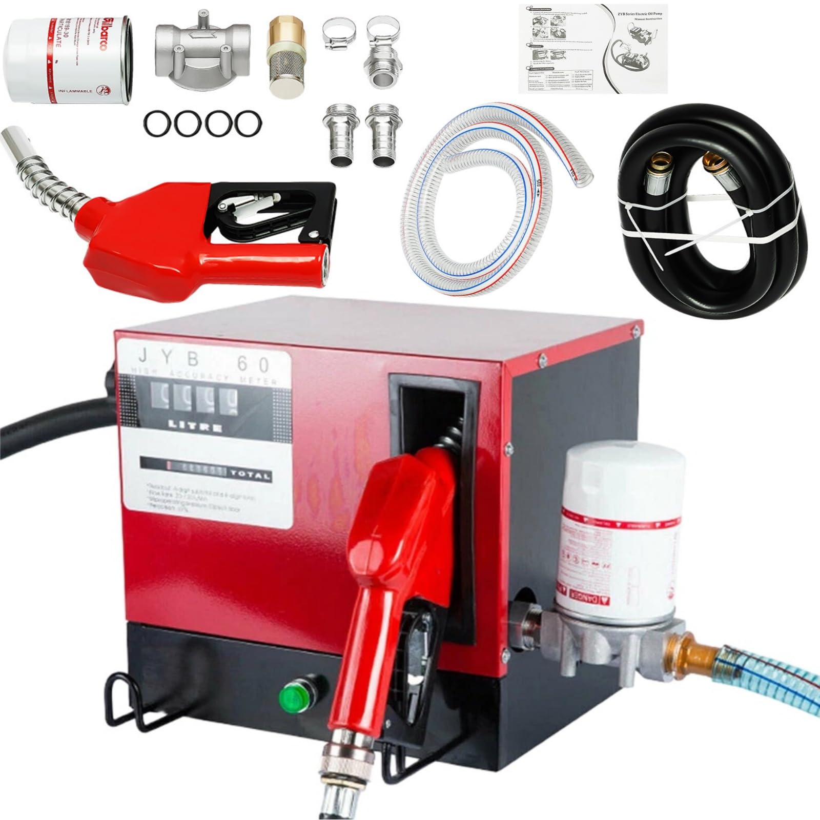 550W Selbstansaugende Dieselpumpe 230V Heizölpumpe Heizöl Pumpe, Upgrade 60L/min Elektrische Dieselpumpe mit Auto Pistole & Filter, Selbstansaugende Kraftstoffpumpe - Ink 2+4 m Schlauch