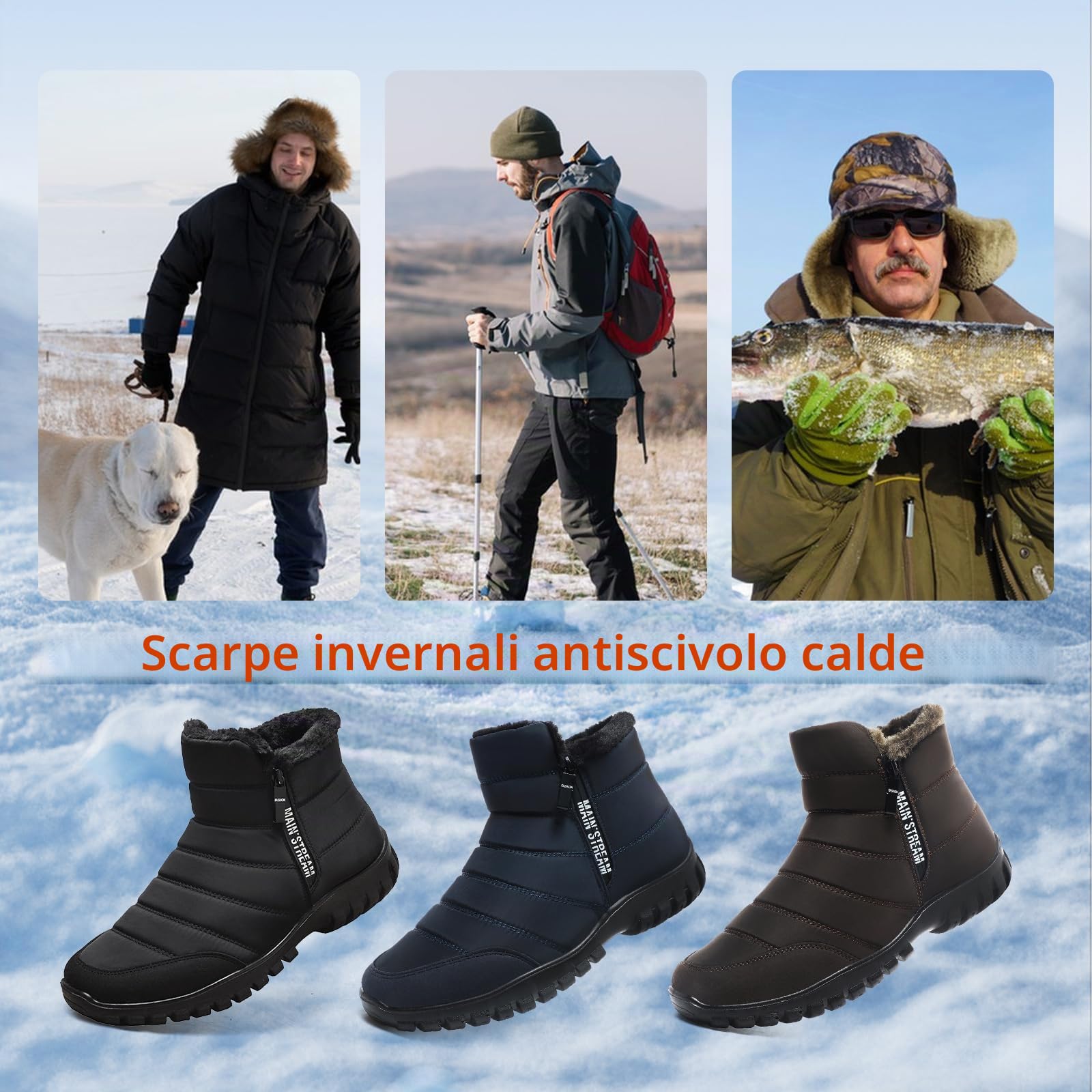 Bravover Stivali da Neve Uomo Invernali Cerniera Foderato in Pelliccia Caldi Impermeabili Antiscivolo Outdoor Boots Scarponcino Trekking Scarpe Comodo