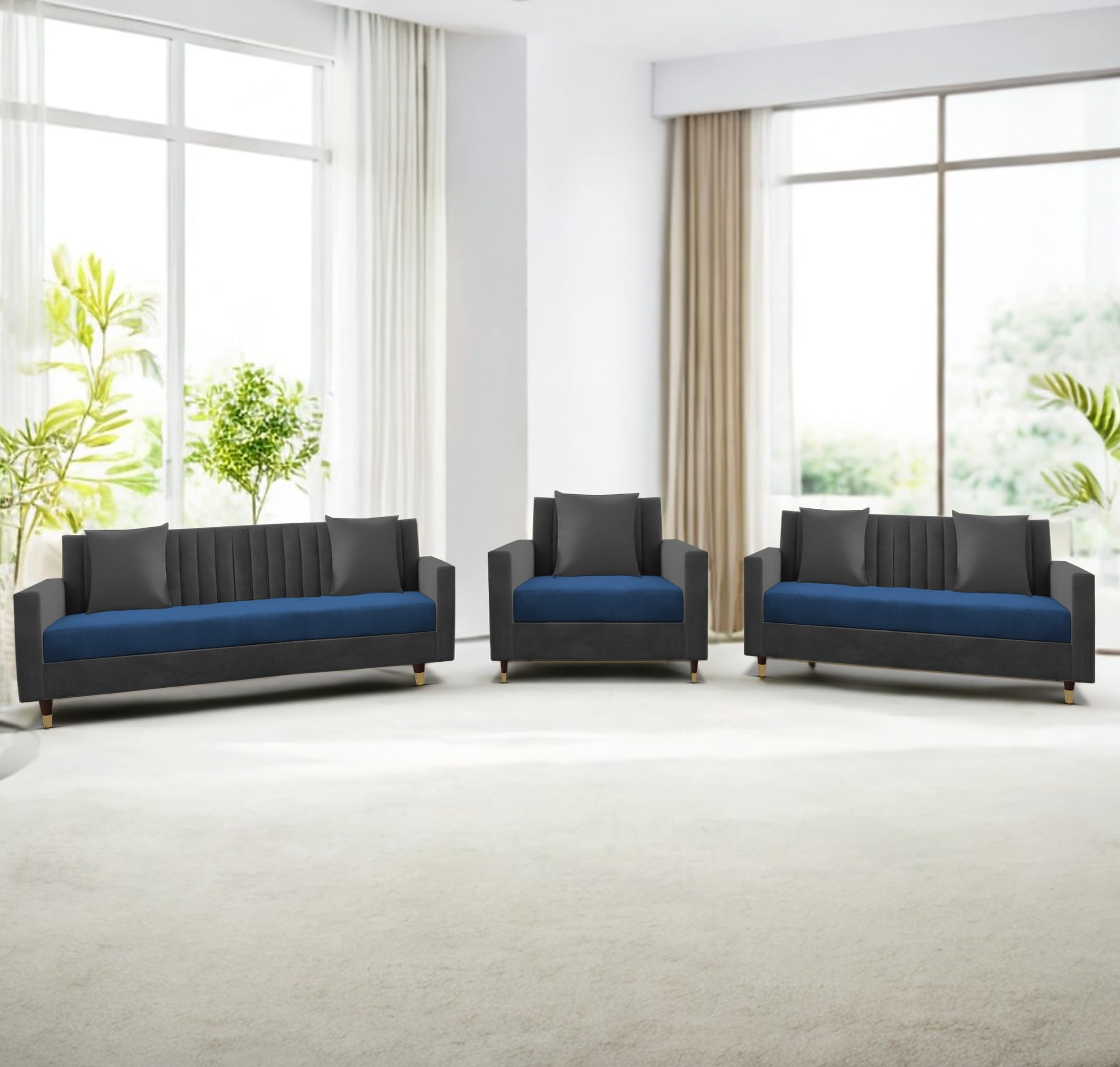 Garcia 3+2+1 Seater Sofa Set for Living Room (Blue Black Colour) Premium Fabric Sofa