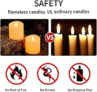 Vista 4 de Juego de 2 velas parpadeantes sin llama de 3 x 3 pulgadas, 2 pilas AA de duración de 600 horas, velas parpadeantes con temporizador, velas sin llama