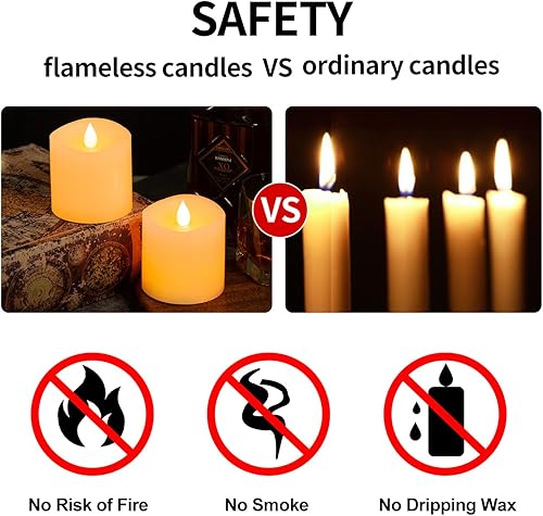 Miniatura 4 de Juego de 2 velas parpadeantes sin llama de 3 x 3 pulgadas, 2 pilas AA de duración de 600 horas, velas parpadeantes con temporizador, velas sin llama