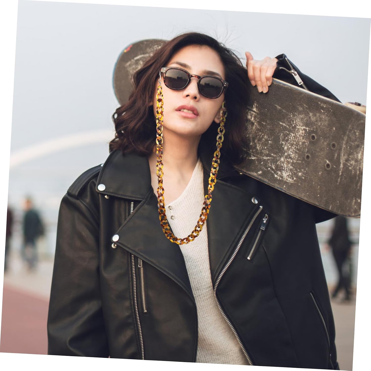 VALICLUD Tortoise-shell Texture Eyeglasses Chain - Cord Exaggerated Neck Strap for Brown Color Stylish Accessory for and Sunglasses