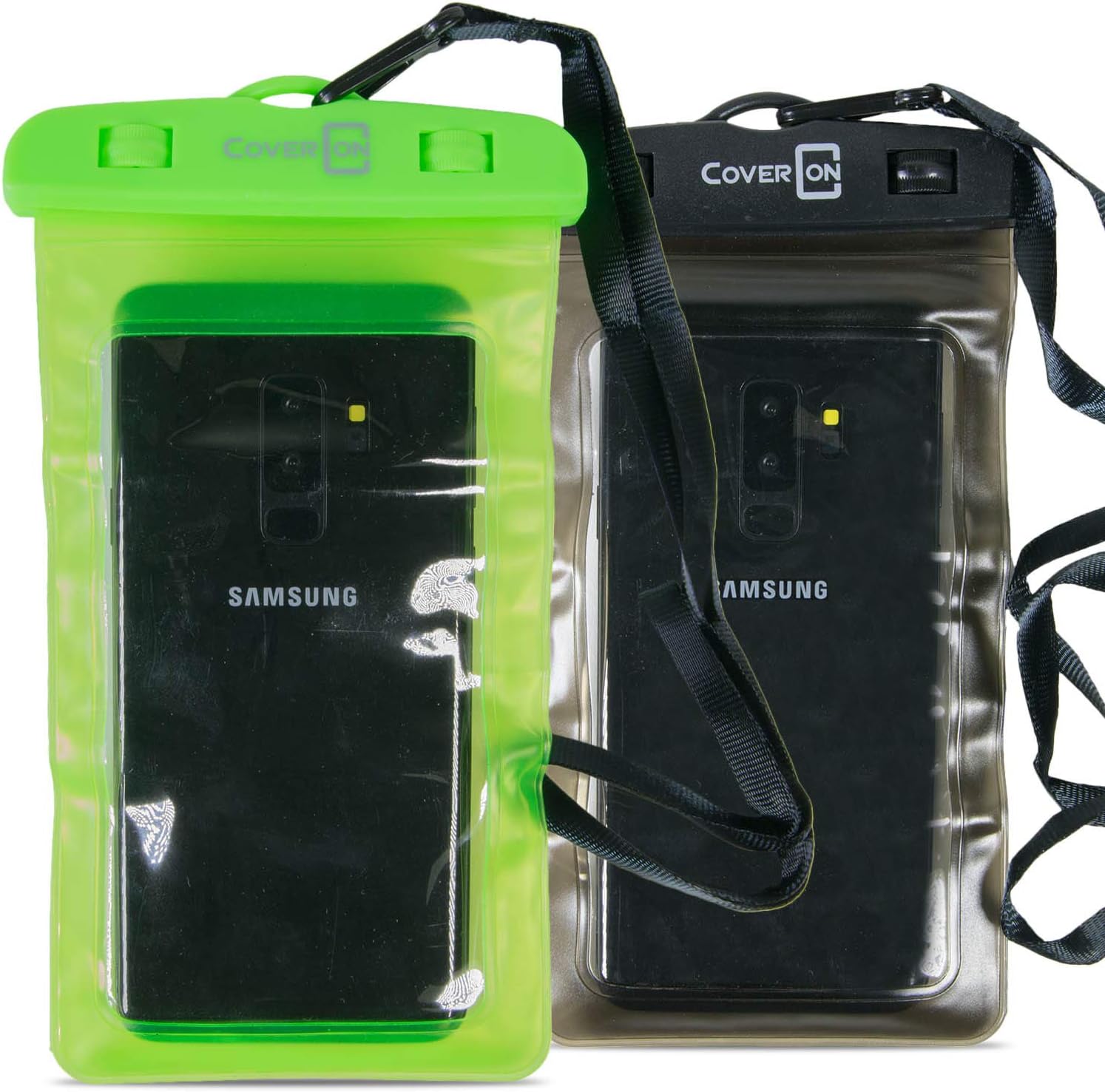 CoverON Universal Waterproof Case, IPX8 Waterproof Phone Pouch Dry Bag Compatible for iPhone/Galaxy/LG/Motorola/Pixel Any Phone up to 6.5" Pouch for Swim Beach Kayaking Travel (2 Pack) - Green/Black