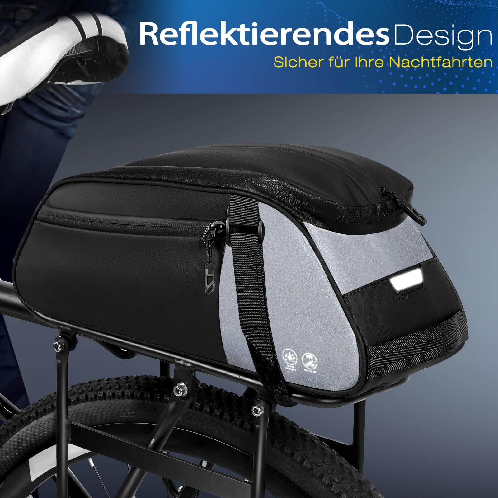 toptrek Gepäckträgertasche 8L Volumen, Fahrradtaschen für Gepäckträger mit Regenschutz, 3-In-1 Gepäckträgertaschen, Fahrradtasche Gepäckträger Abmessungen 38x16x15 cm (Gepäckträgertasche- 8L)
