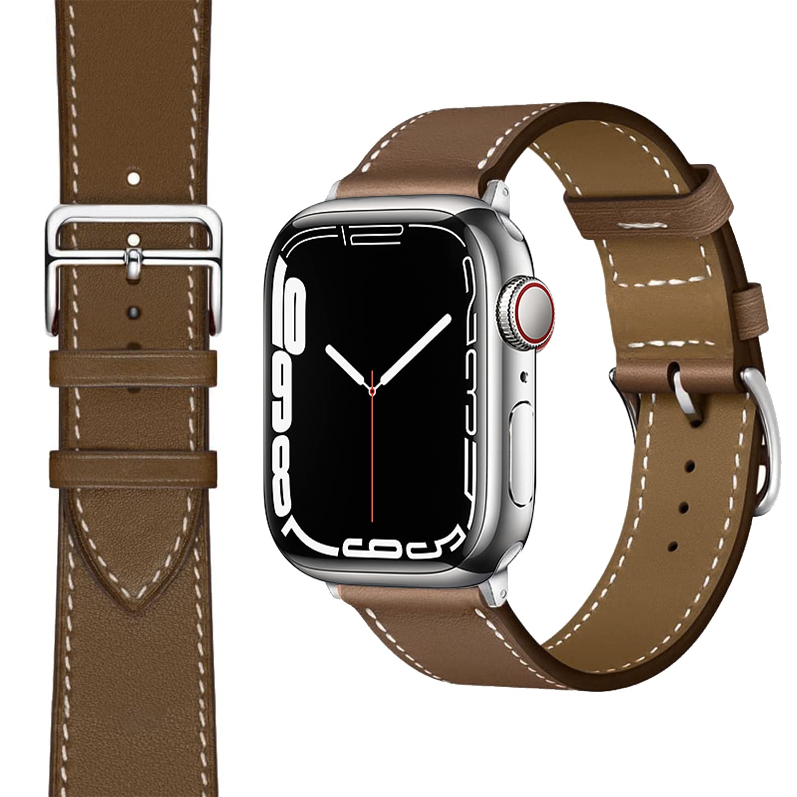 INFOSUN for Apple Watch Band Strap 49mm 45mm 44mm 42mm Genuine Leather for iWatch, Adjustable Replacement Wristband for Women & Men Ultra/Ultra 2/ SE Series 9 8 7 6 5 4 3 2 1 (Light Brown)