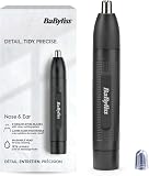 BaByliss Tondeuse Nez et Oreilles BaByliss - Système de coupe circulaire à 2 lames, Fonctionne sur pile, Acier inoxydable, Accessoires amovibles faciles à nettoyer, Noir, E650E - 1