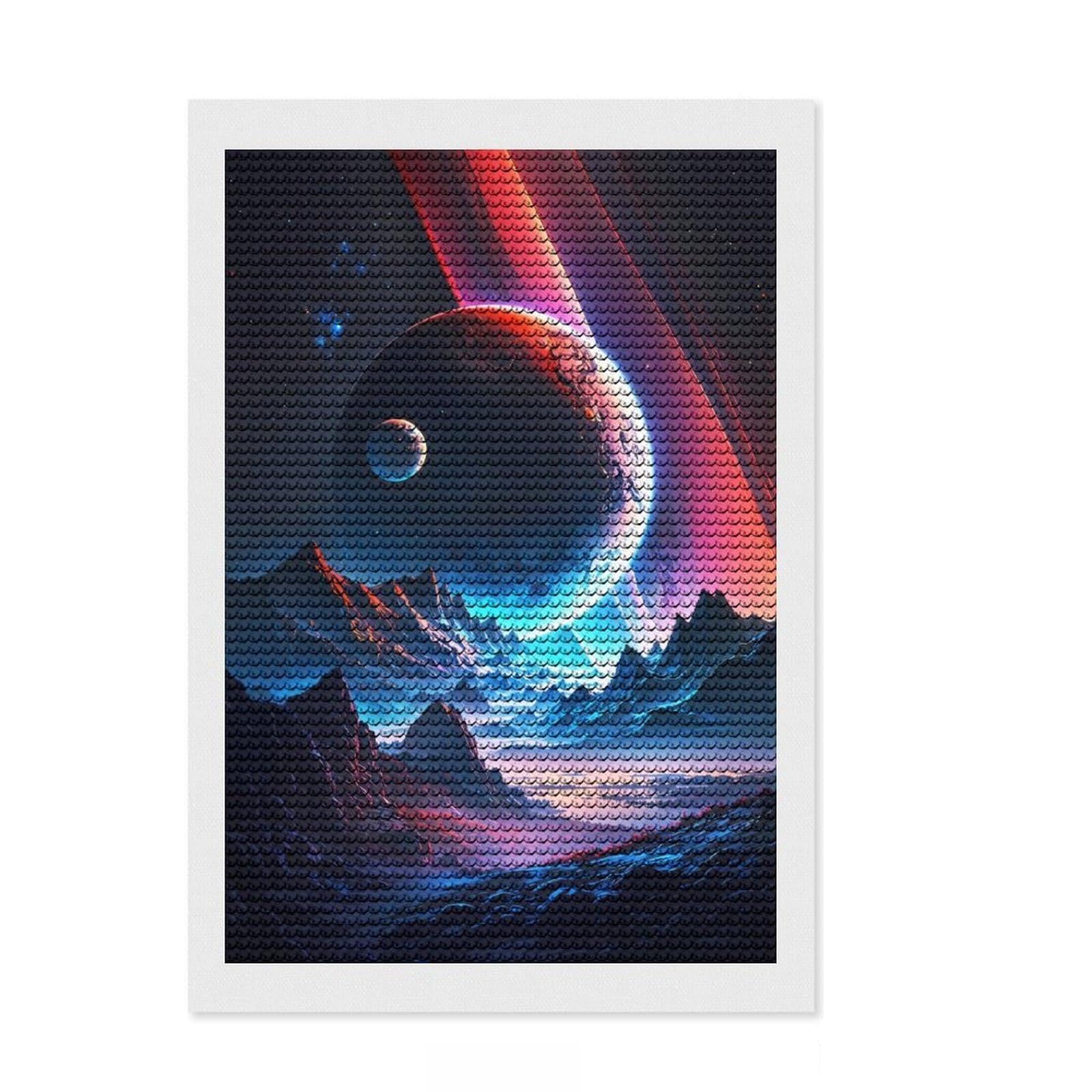 Junmoney Planet Paradise Landscape Crystal Diamond Art Kit 8"x12", Vintage Style Decor, Stress Relief Craft, Thoughtful Present, Aesthetic Room Decor