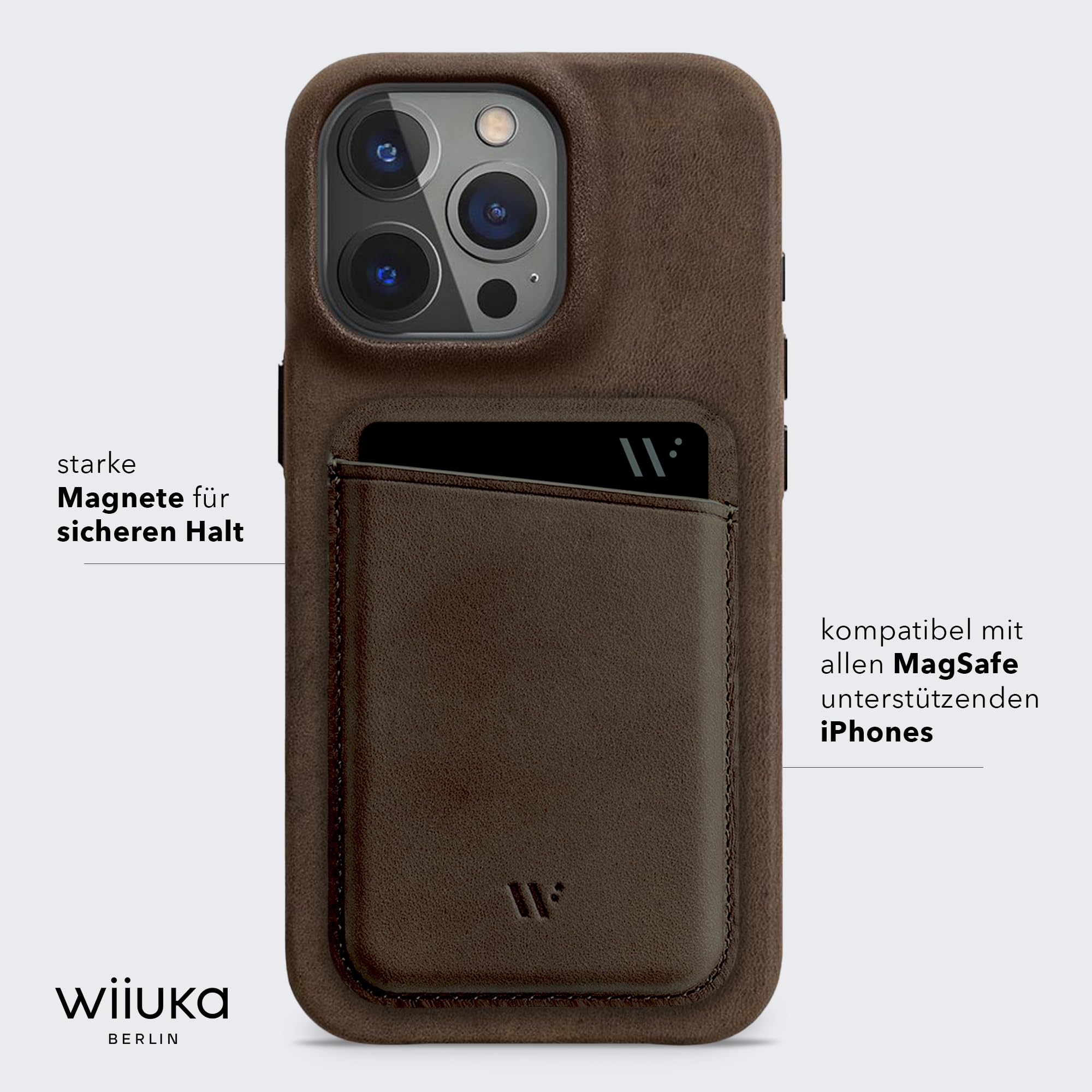 WIIUKA Portafoglio magnetico in pelle compatibile con MagSafe, custodia per iPhone 17/16/15/14/13 serie, porta carte di credito, marrone vintage