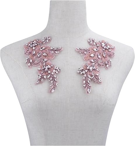 Miniatura 7 de Apliques de diamantes de imitación hechos a mano para coser en parche de encaje de flores de cristal, accesorios de pares multicolor para bricolaje,