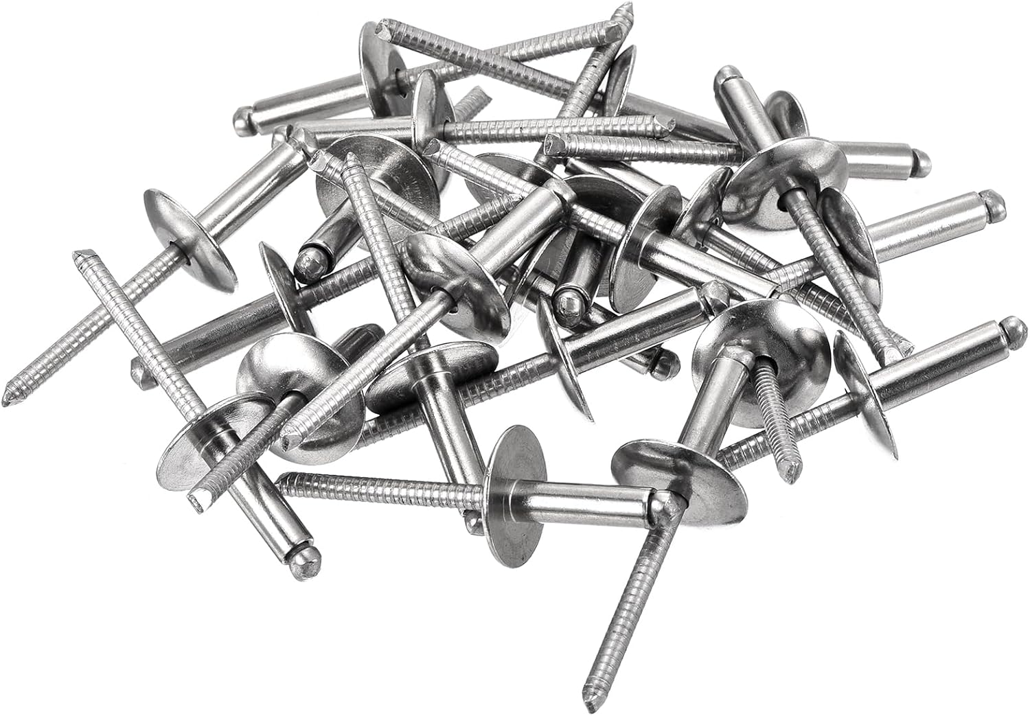 uxcell 100Pcs 3/16"x5/8" 304 Stainless Steel Large Flange Round Head Rivets, Large Cap Open End Blind Rivets for construction, automotive manufacturing, aerospace, shipbuilding (Silver)