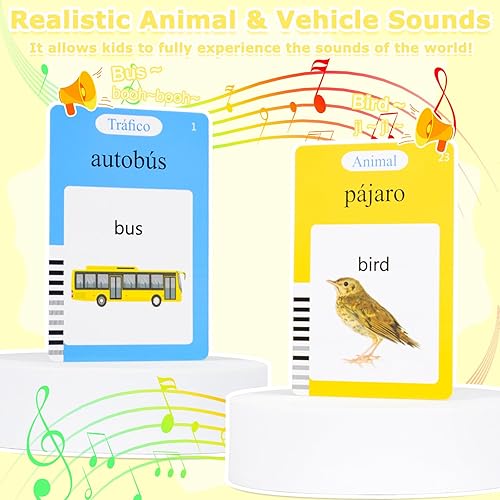 Miniatura 4 de SAYEEC Tarjetas didácticas bilingües para niños pequeños, juguetes Montessori con 510 palabras visuales, terapia del habla, autismo, juguetes