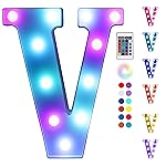 Foaky Colorful LED Letter Lights with Remote,Marquee Light Up Letters Sign for Night Light Wedding/Birthday Party Battery Powered Christmas Lamp Home Bar Decoration(V)