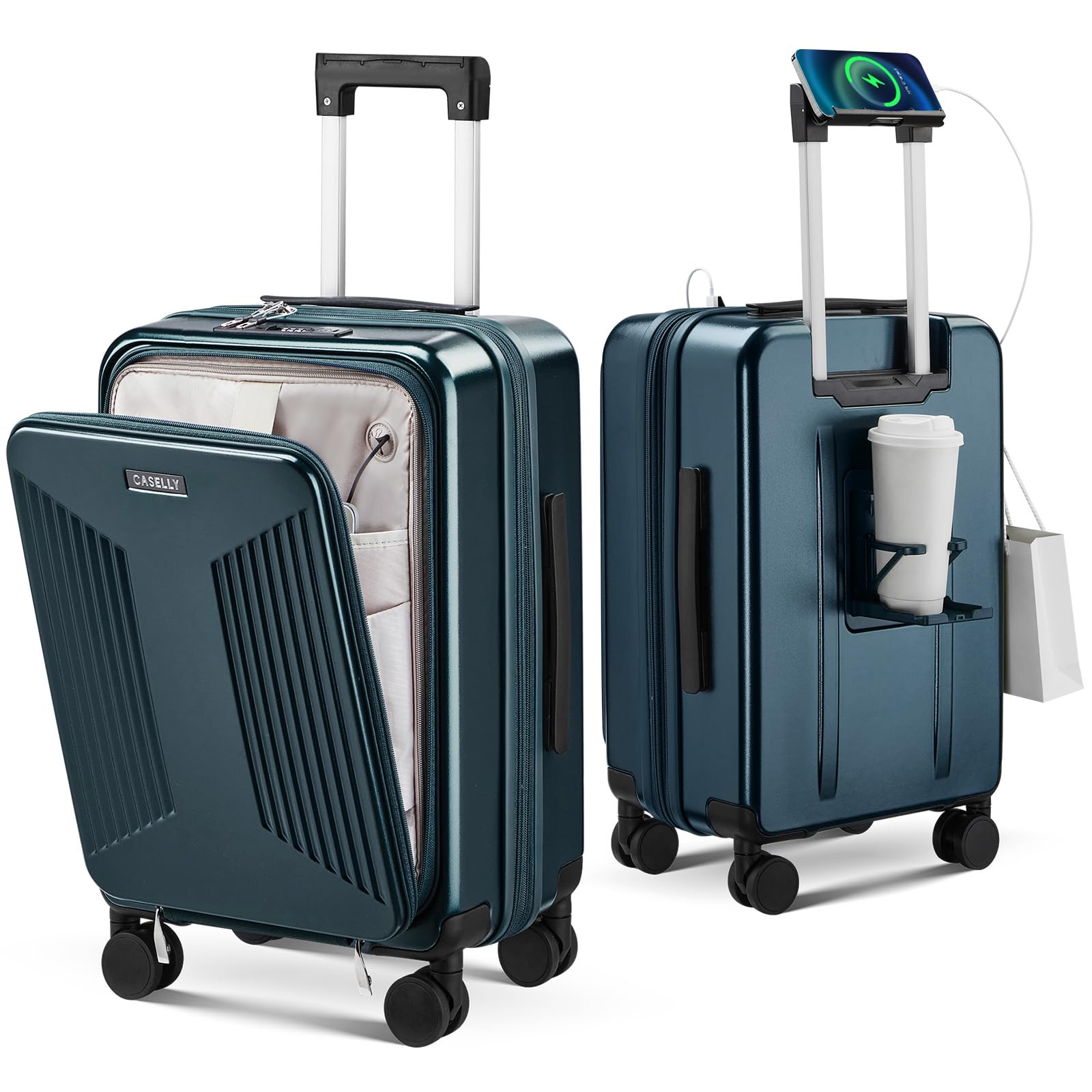 Carry on Luggage Top opening Suitcases Expandable with Cup Holder and USB Charging Port Lightweight with Front Pocket