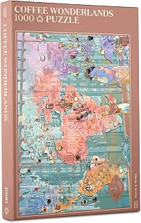 Water & Wines Coffee Wonderland Puzzle - 1000-Piece Gift for Coffee Lovers | 18.9 x 26.8 in Finished, Hand-Illustrated, Tasting Notes & Brewing Styles, Reviewed by Coffee Experts, Poster & Stand