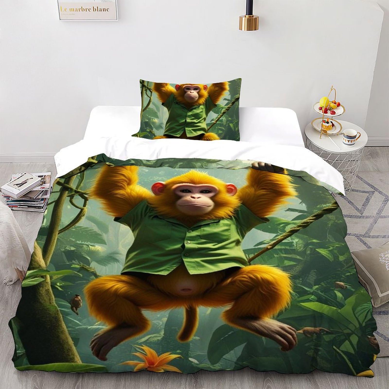 Housse de couette singe en microfibre 135x200 cm pour lit enfant