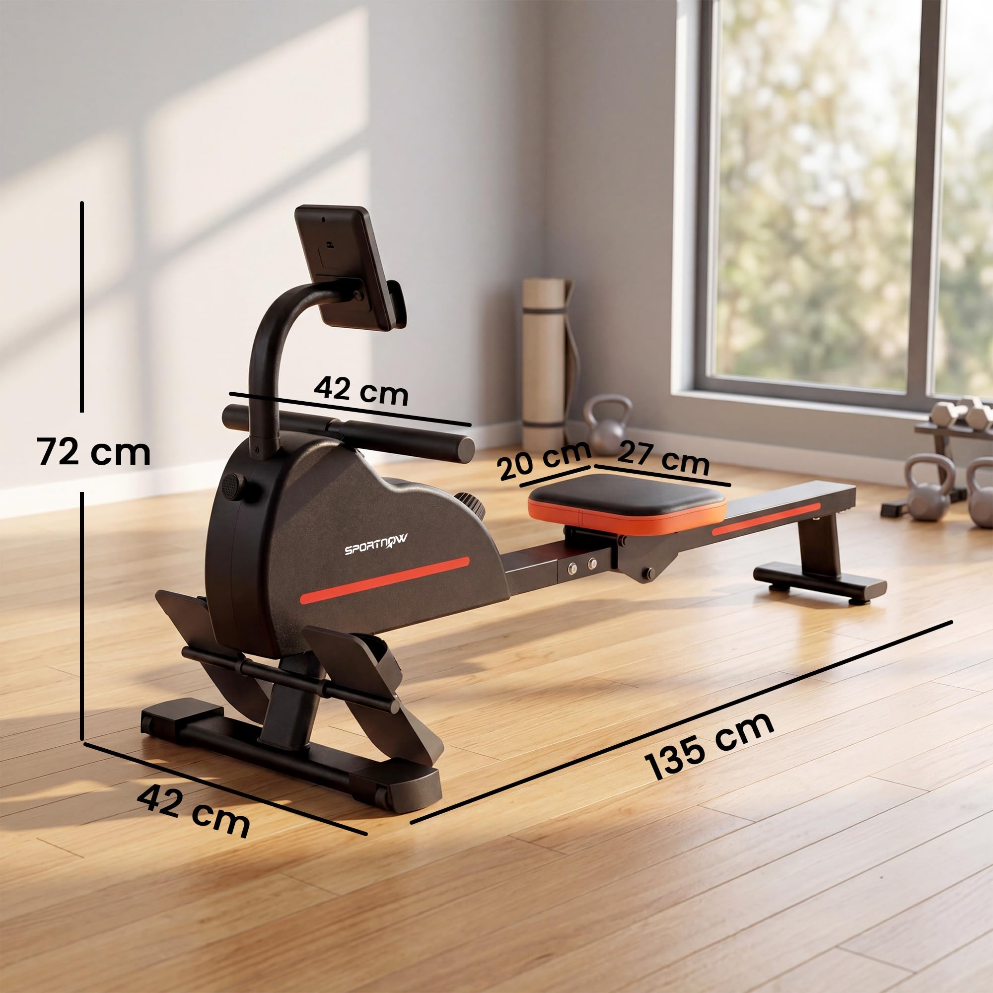SPORTNOW Rameur Magnétique avec Bluetooth Appareil de Musculation Connecté Kinomap & Zwift - 16 Niveaux de Résistance - Rameur Silencieux avec Écran LCD pour Sport à la Maison et Perte de Poids, Rouge