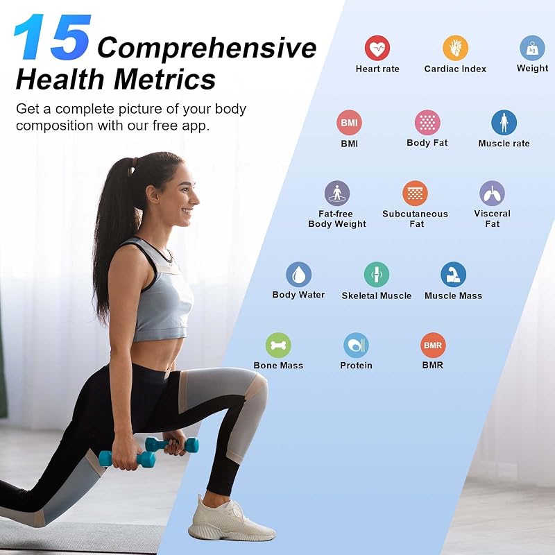 Healthkeep testösszetétel elemző mérleg 15 adattal, szívfrekvencia és BMI mérés, iOS Android alkalmazás