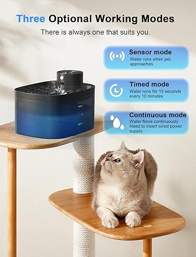 Miniatura 5 de Fuente de agua para gatos a pilas, fuente de agua inalámbrica para mascotas de 84 onzas2.5 L para gatos en interiores, fuente para gatos con sensor