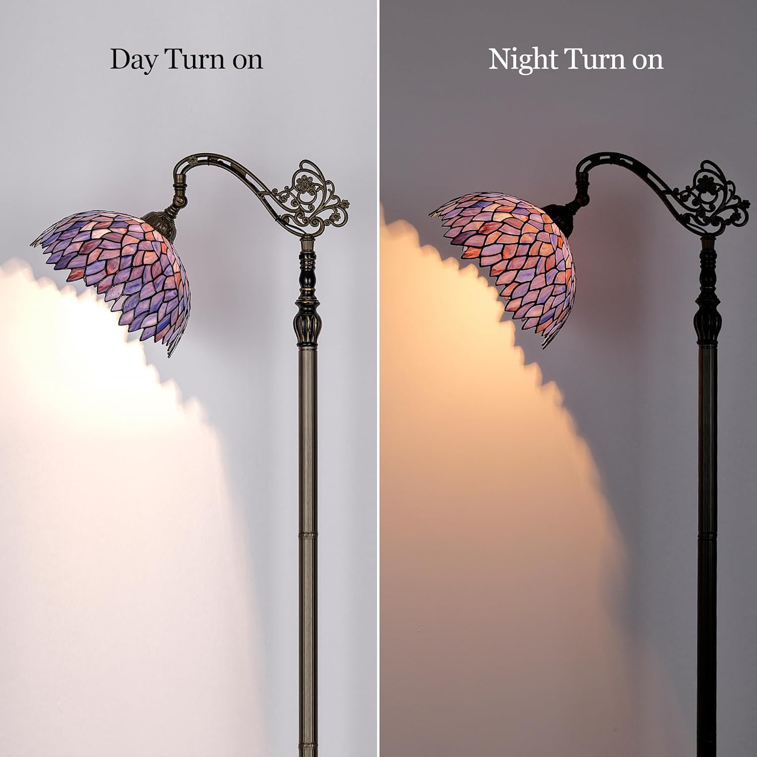 Tiffany Floor Lamp Blue Purple Wisteria Stained Glass Arched Lamp 12X18X64 Inches Gooseneck Adjustable Corner Standing Reading Light Decor Bedroom Living Room (Blue)