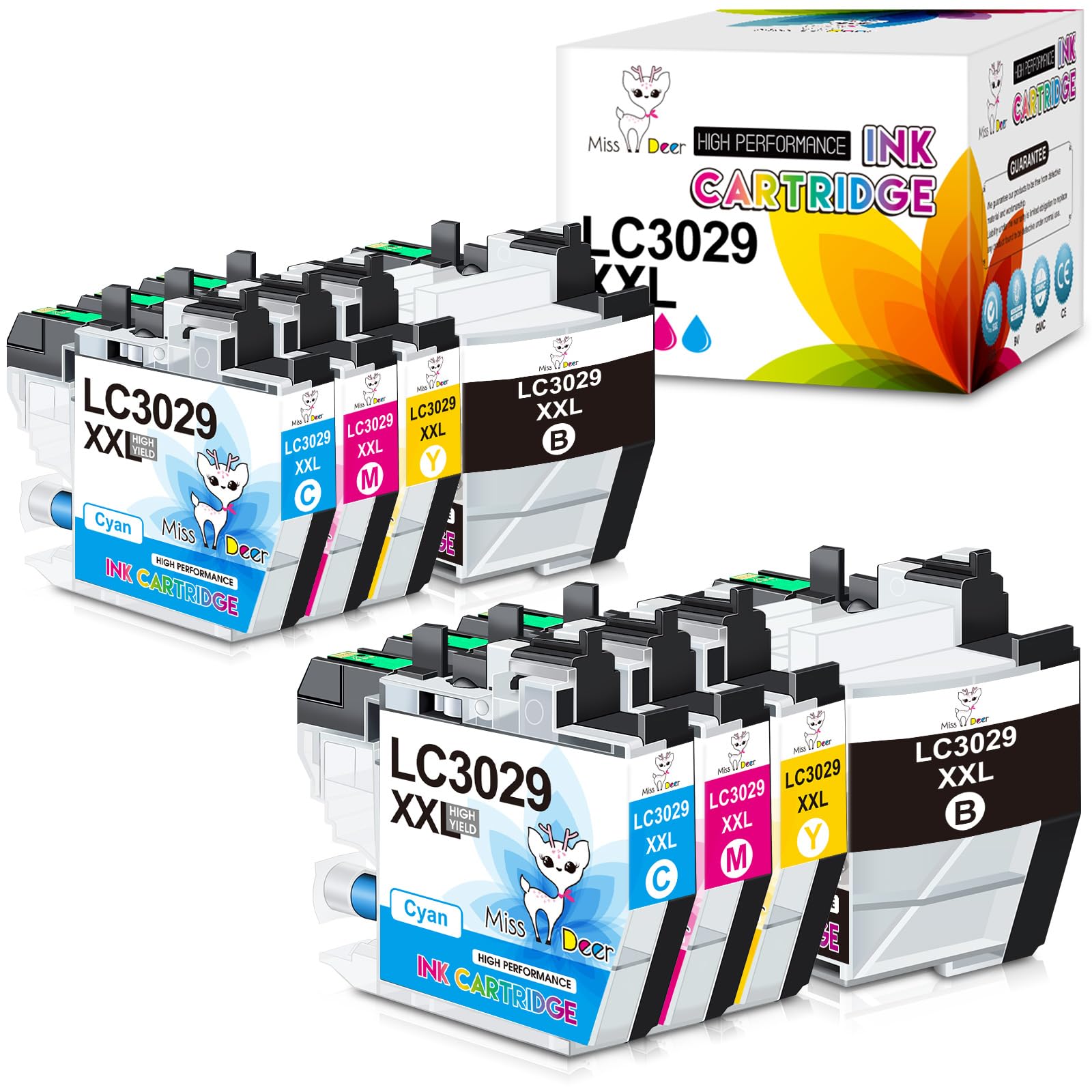 Miss Deer Compatible LC3029 Ink Cartridge Replacement for Brother LC3029XXL for Brother MFC-J6535DW MFC-J6935DW MFC-J5830DW MFC-J5930DW MFC-J5830DWXL J6535DWXL (2Black 2Cyan 2Magenta 2Yellow, 8-Pack)