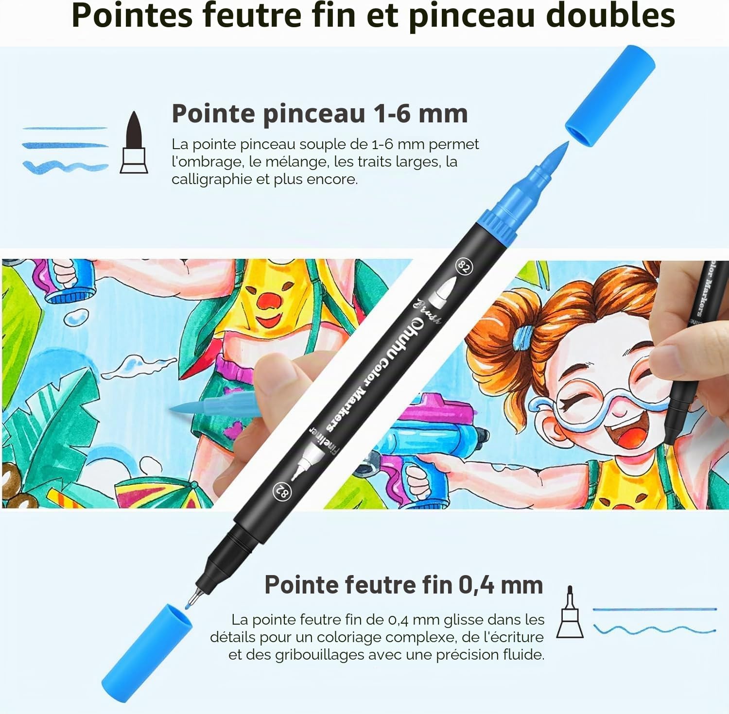 Ohuhu 160 Couleur Feutres Coloriage Adulte Enfants, Feutre Double Pointe Aquarelle Stylos Pointe Fine Pour Dessin, Manga, Doodling, Scrapbooking, Série Maui – Sac de Transport