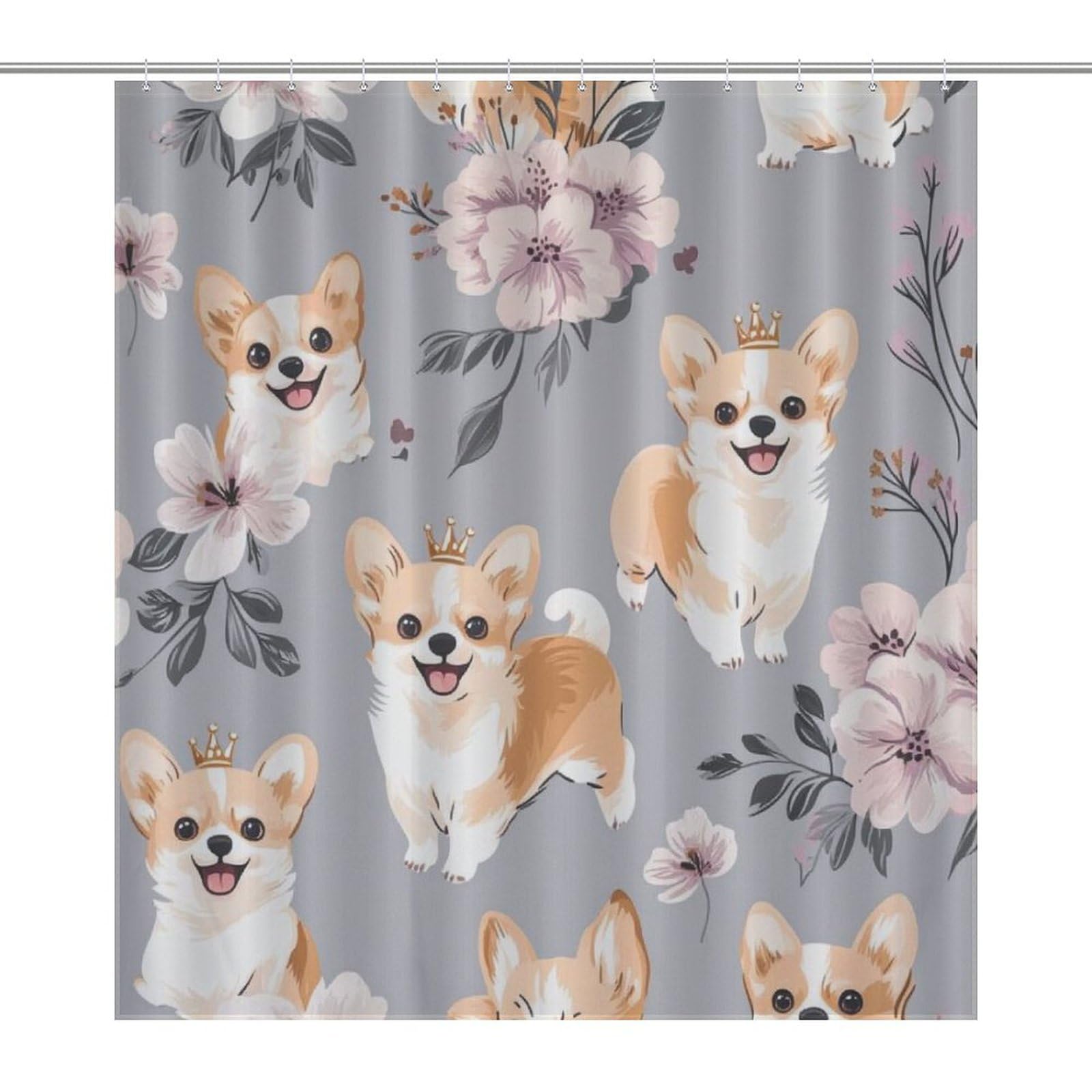 Rideau de douche avec crochets motif corgi anti-éclaboussures
