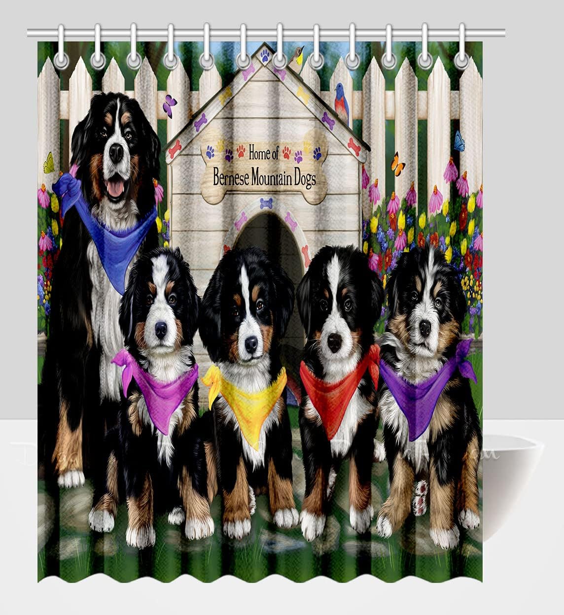 Spring Dog House Bernese Mountain Dogs Shower Curtain