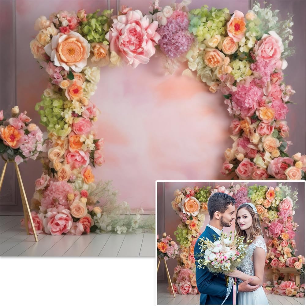 DASHAN 10x8ft Flowers Mothers Day Backdrop Bridal Shower Backdrop for Pictures Watercolor Pink Floral Photo Backdrop for Girls Women Bridal Shower Banner Decorations