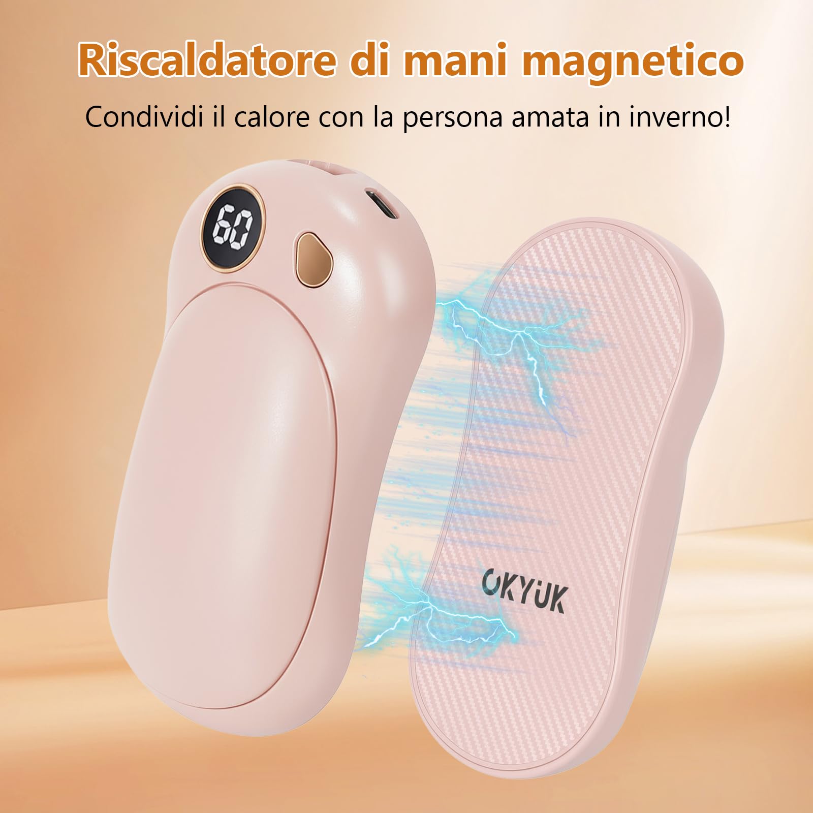 OKYUK Scaldamani Elettrico, 2 in 1 Scaldamani Magnetico Kann als Powerbank verwendet werden, Riutilizzabile, Calore con 3 Livelli, Perfetto per il campeggio e come regalo