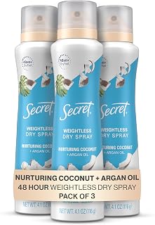 Secret Dry Spray Antiperspirant Deodorant, Nurturing Coconut and Argan Oil, 4.1 oz (Pack of 3)