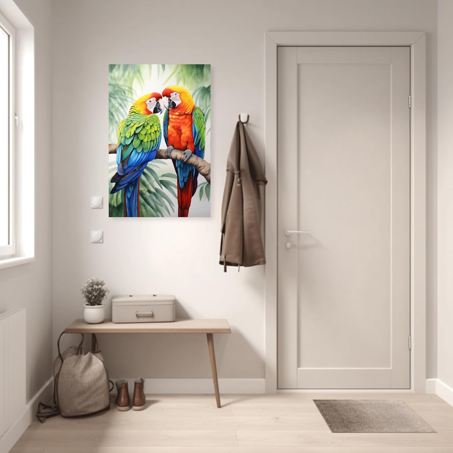 ARTZGX Bird Wall Art Colorful Parrot Canvas Tropical Rain Forest Animal Picture Print Macaw Painting for Bathroom Decor Frame(Parrot - C 12.00" x 18.00")