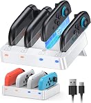 [Fit for Switch 2/1] 8 in 1 Controller Charging Dock for Nintendo Switch 2/Switch1/OLED Model Controller, WAXITY Fast Magnetic Horizontal Charger Stand Station for Joycon2/1 with USB-C Charging Cable