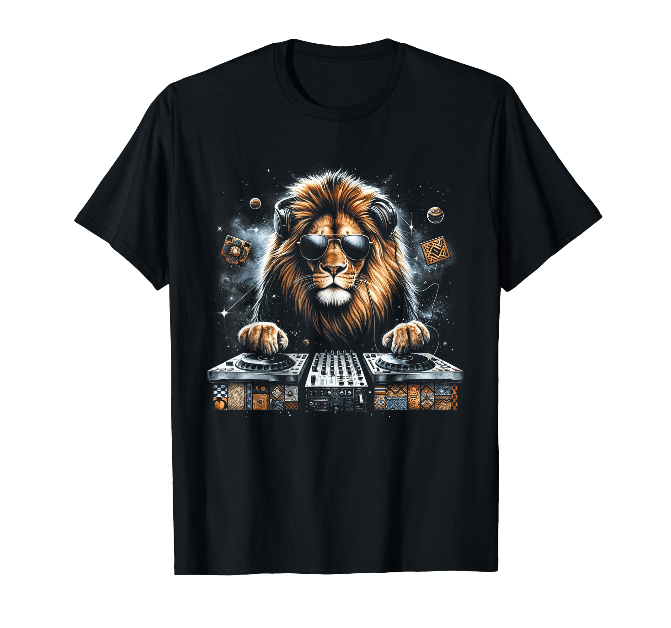 Lion DJ Electronic Beats of House Animal Africa Funny Space T-Shirt