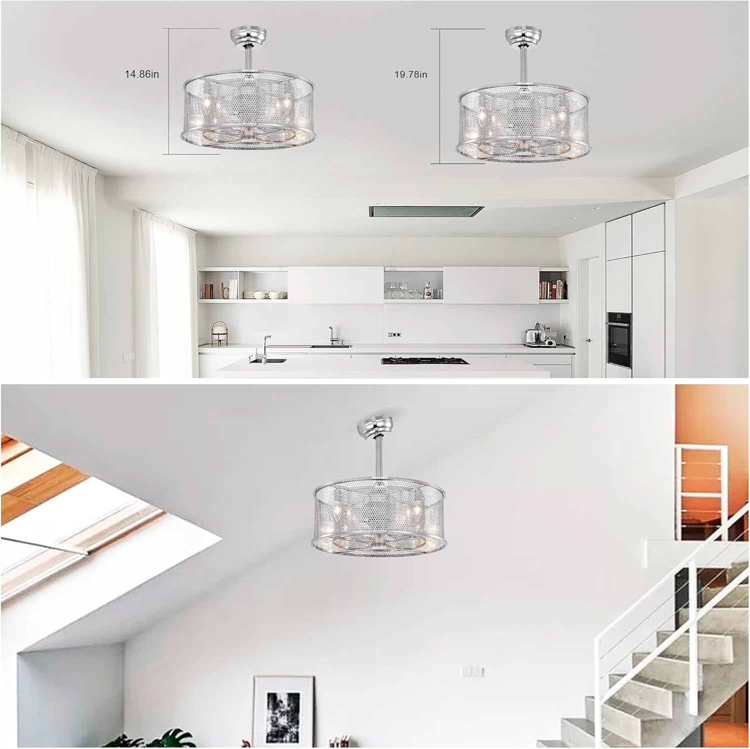20.4'' 3 ABS Fan Blades Dual Shade Modern Ceiling Fan with Remote Control, Noiseless Reversible AC Motor for Bedroom/Living Room/Study/Patio,Chrome