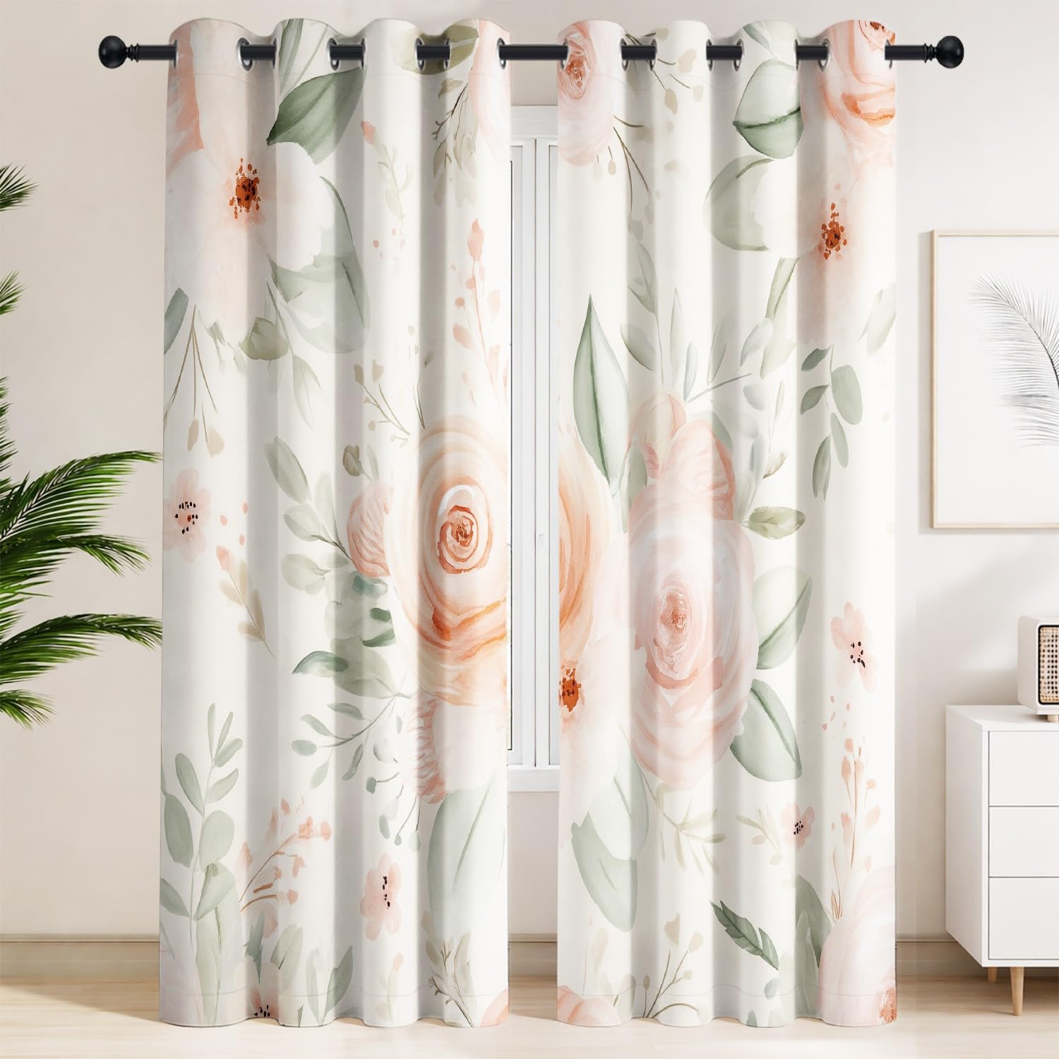 Rideaux de chambre occultants à motif fleurs aquarelle pour créer un salon chaleureux