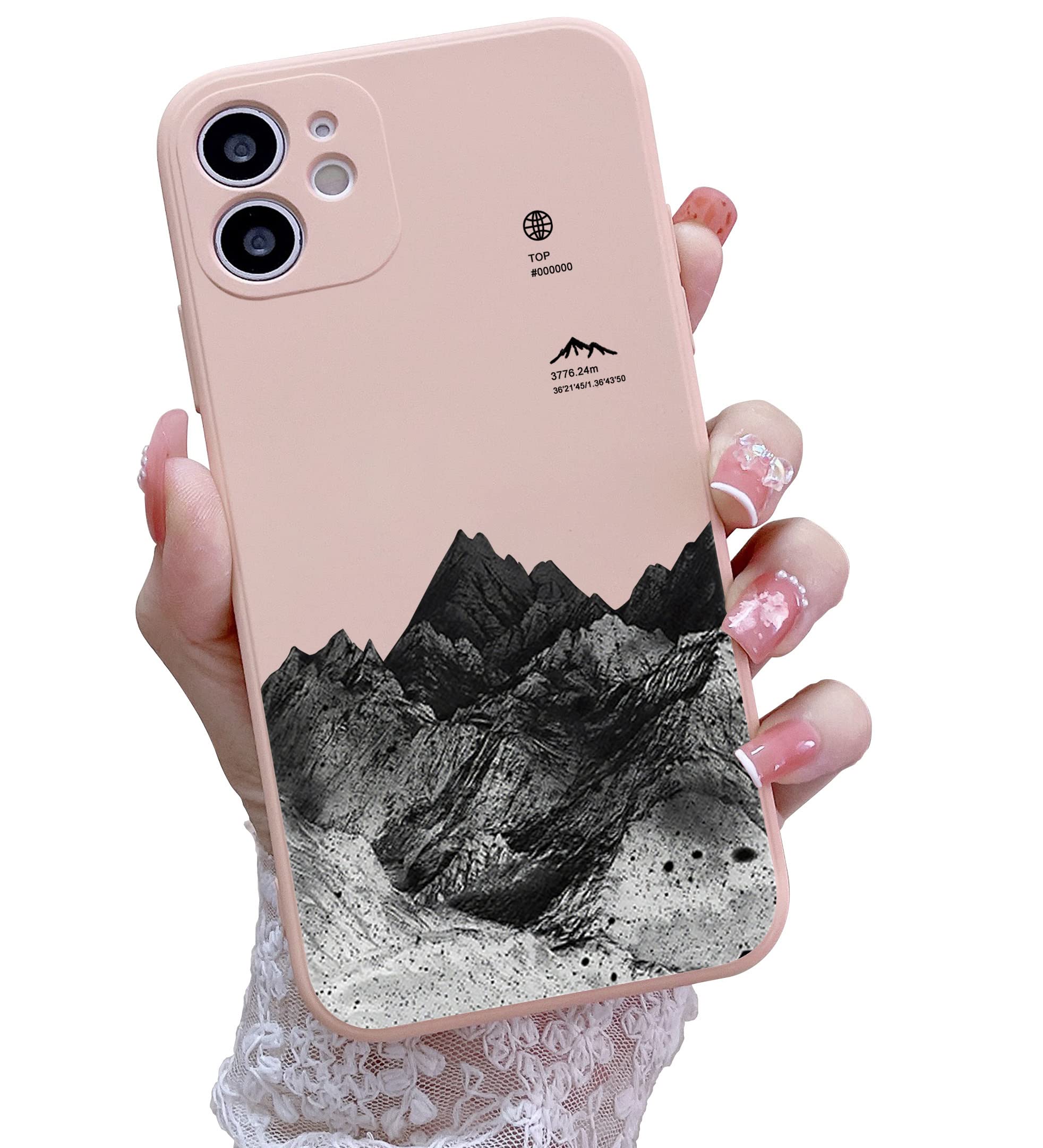 YIKUSO Compatible with iPhone 12 Case Silicone Gel Rubber Phone Cases, Cover 6.1 Inch Full Body Soft Protective Mountain Print Case Cute for Women Men Accessories(Pink)