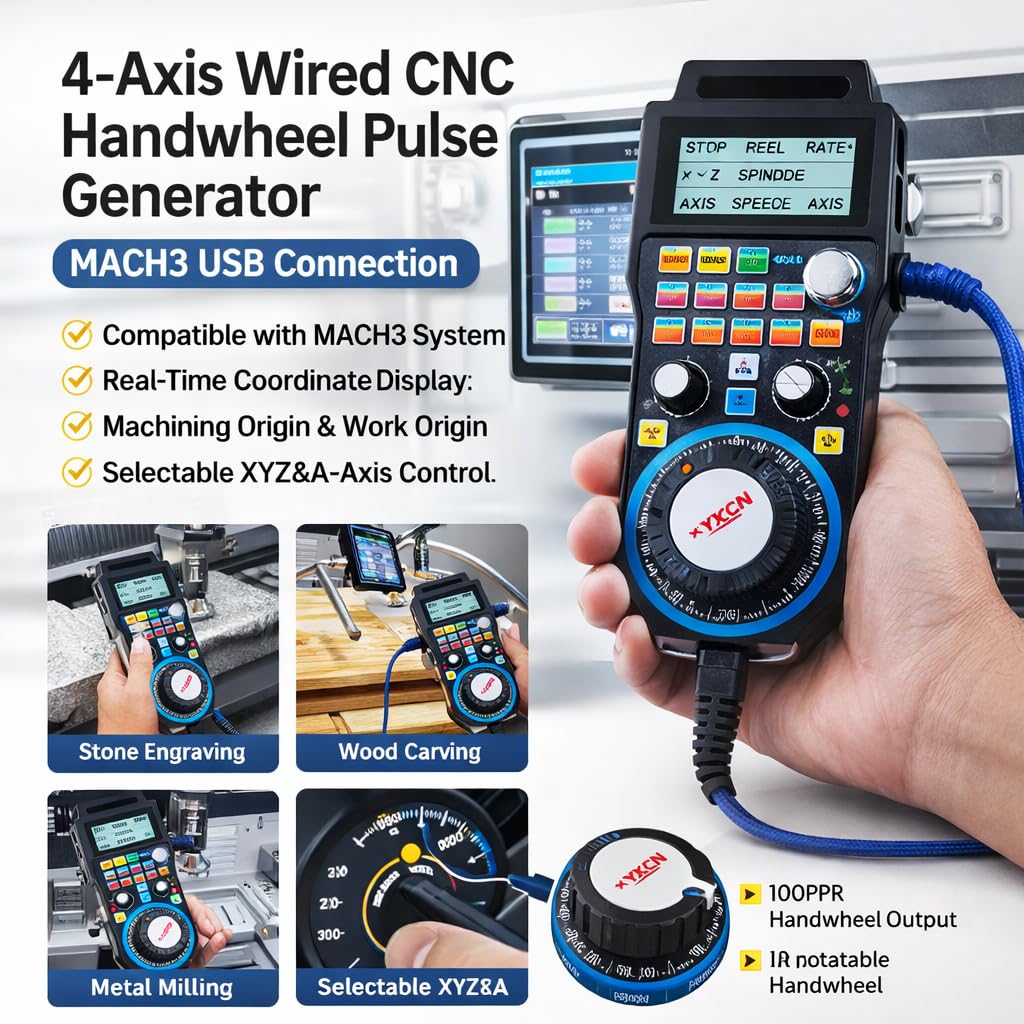 Volant USB Filaire CNC 4 Axes 100PPR, Contrôleur Professionnel Haute Précision, Câble 5m, pour Gravure et Machines CNC
