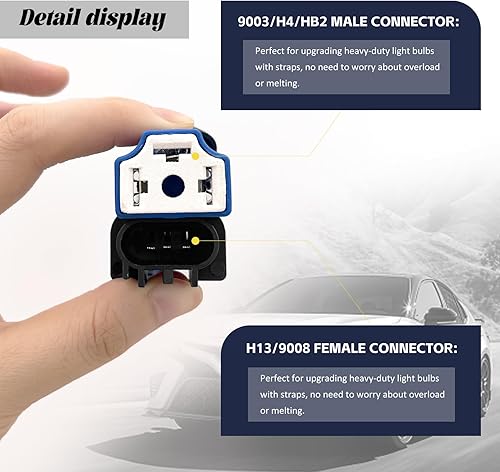 Miniatura 4 de NTNEV 2 adaptadores H13 macho a H4 hembra, conector adaptador de faros, kit de cable de conversión de faros, compatible con Jeep Wrangler JK JKU (9