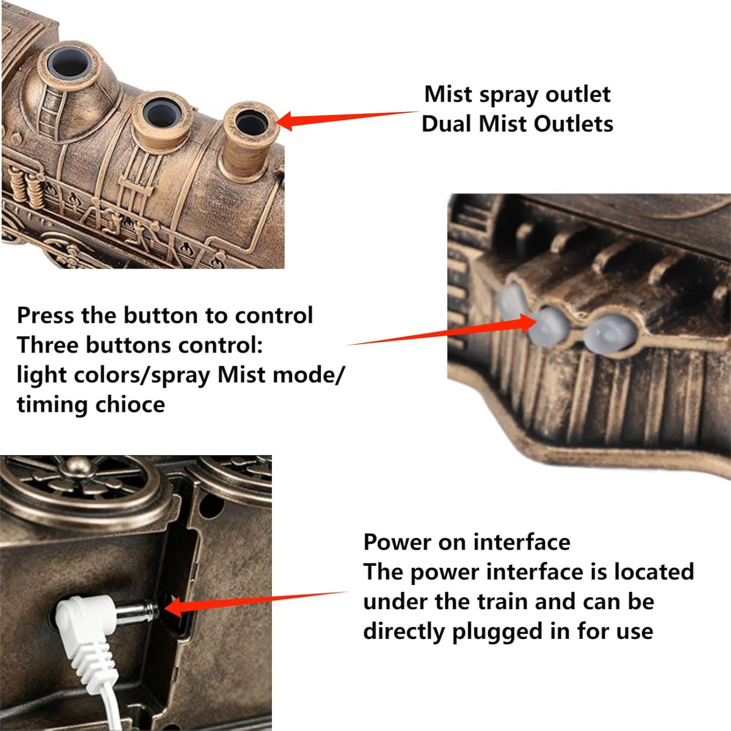 Train Humidifier, Dual Mist Outlets Cool Mist Diffuser with 300ml Capacity for Bedroom Office Desktop 2/8H Timer （Without Remote）