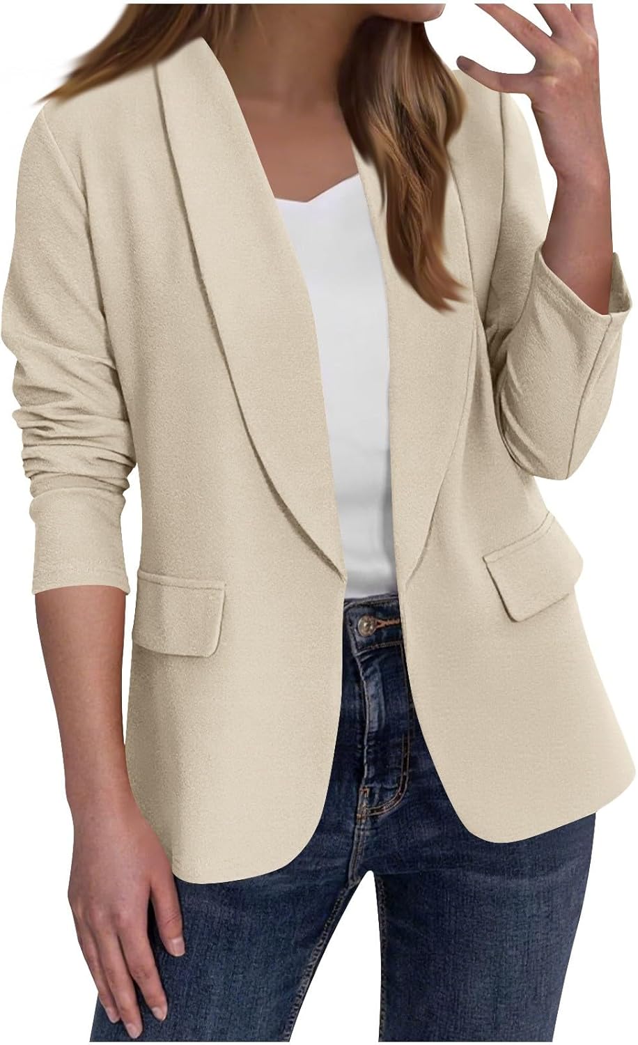 RLEHJN Blazer Damen Sportlich Elegant Große Größen Langarm Sommerjacke Lässiger Damenblazer aus Baumwolle und Leinen mit Zwei Knöpfen Schlichter Lockerer Sakko Freizeit Anzugjacke Knopf Jacke