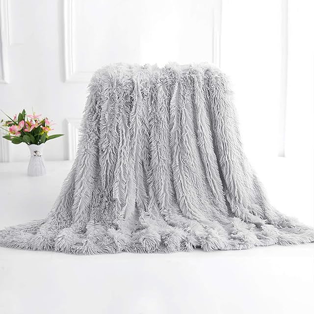 Dricar Fluffy Blankets, Super Soft Large Cozy Faux Fur Throw Blanket Washable Decorative Warm Shaggy Blanket for Sofa Chair Bed 200 x 160 cm (Grey)