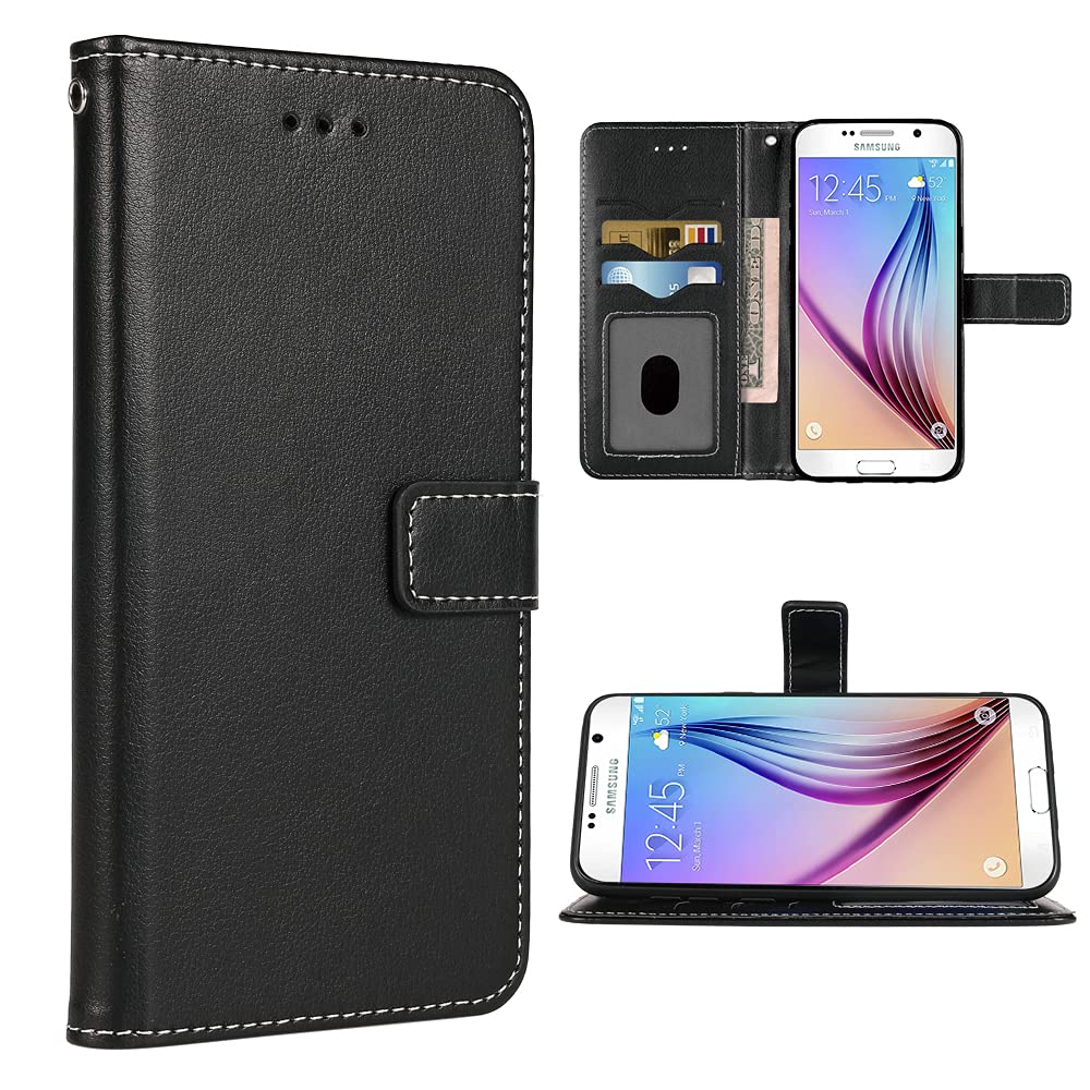 FDCWTSH Compatible with Samsung Galaxy S6 Active Wallet Case and Wrist Strap Lanyard Leather Flip Cover Card Holder Stand Cell Accessories Phone Cases for Glaxay S6Active 6s S 6 6Active G890A Black
