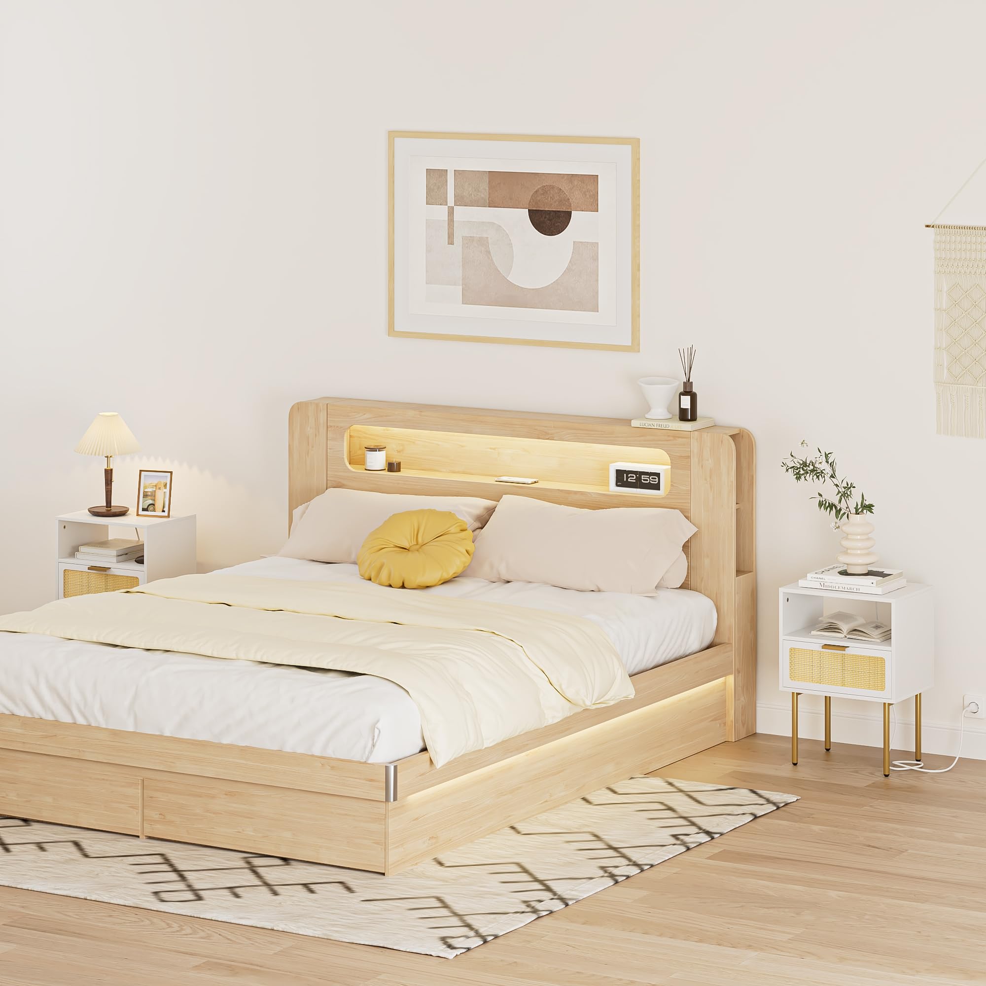 Amazon.co.jp: Aobafuir ナイトスタンド 充電ステーション付き 