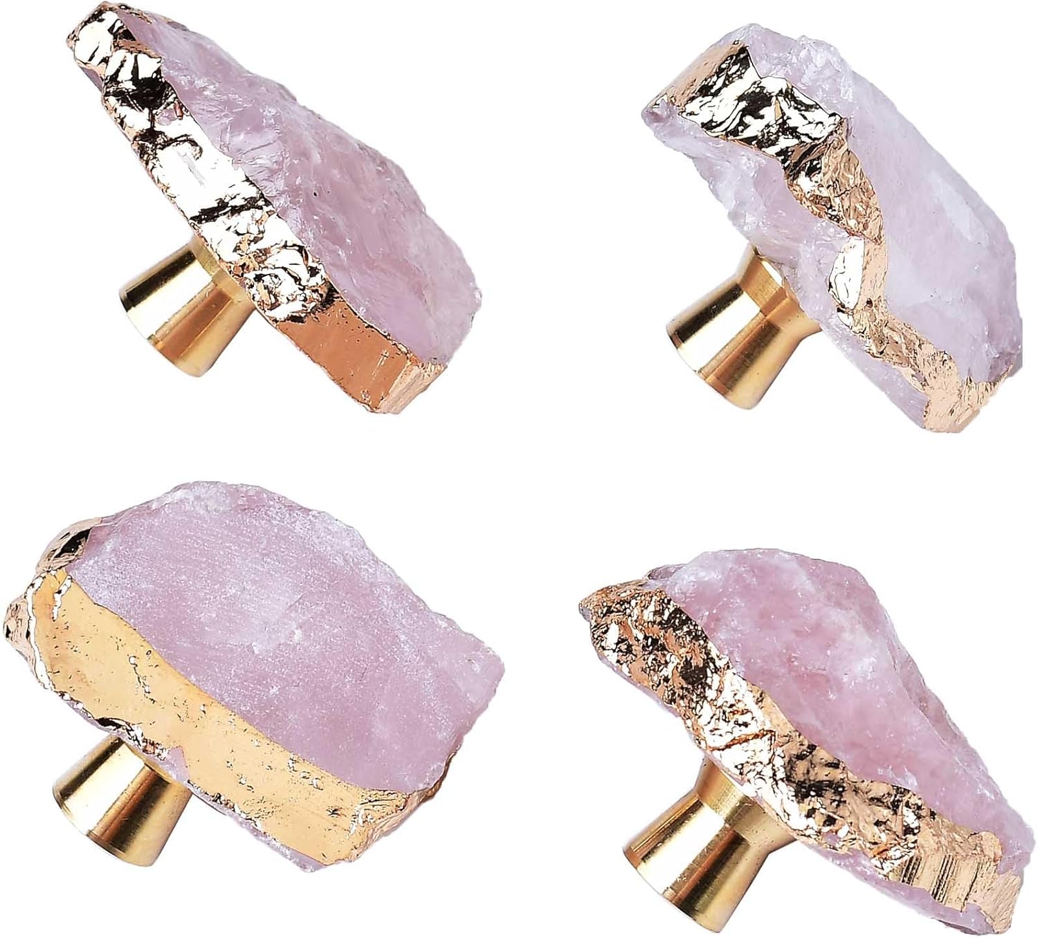 FZBHRO Rose Quartz Knobs Pink Stone Drawer Knobs Handles