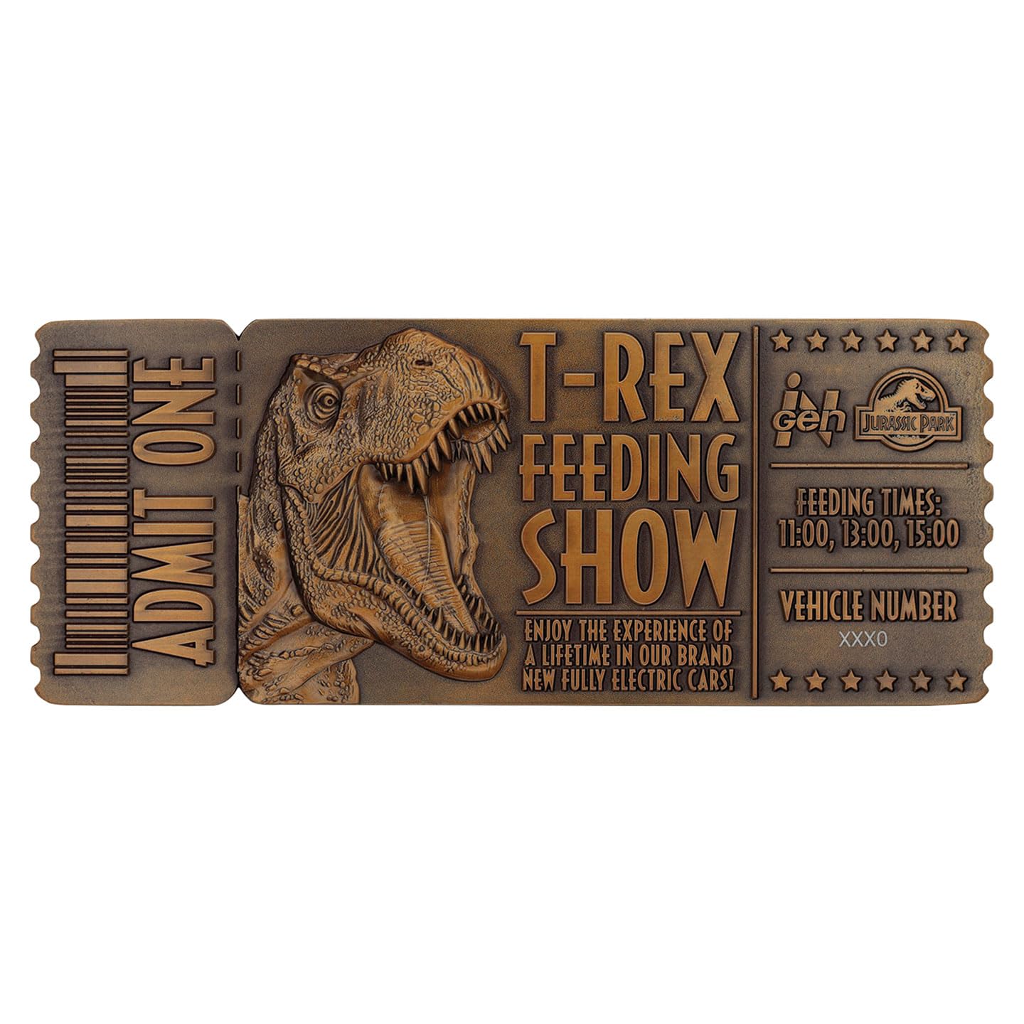 FaNaTtik Jurassic Park Feeding Show Collectible Metal Ticket and Stand