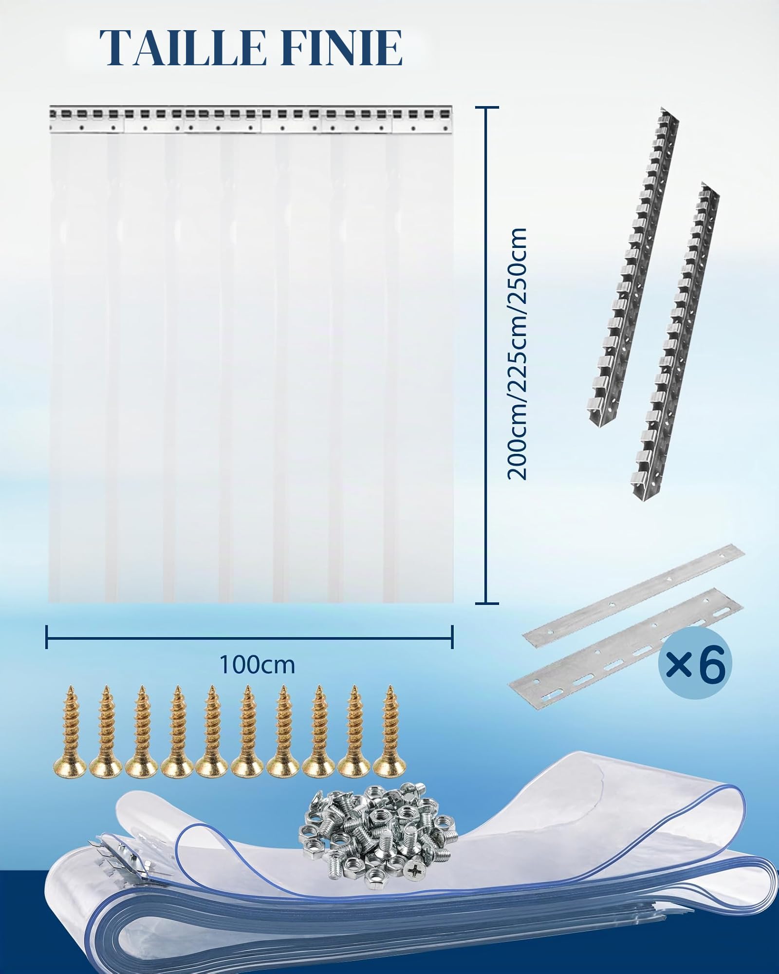 Rideau à Lanières Transparent 6pcs. 20x200cm Rideau à Lamelles Bande Protection Contre Le Vent pour Chambres, magasins, boutiques, garages(Hauteur 2,0m x Largeur 1,0m)